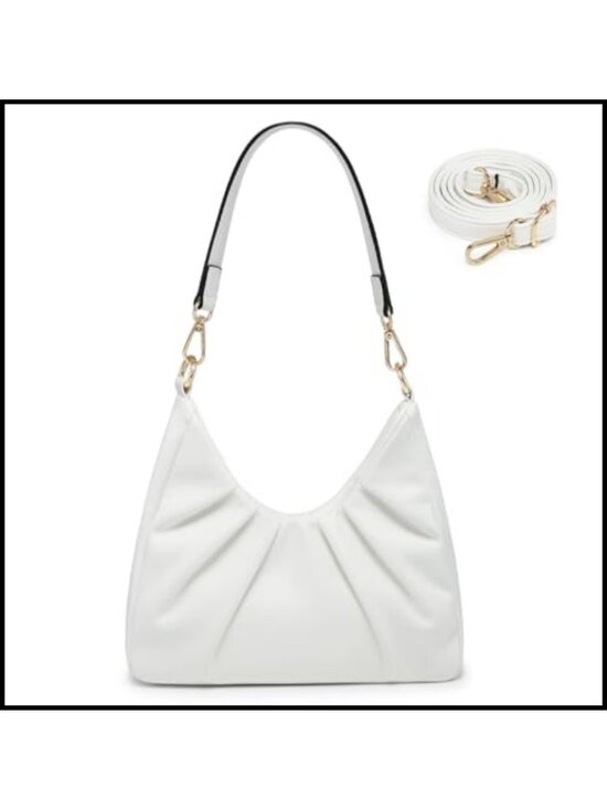 Handbags - Pleated Vegan Leather Hobo Bag Removable Strap Crossbody Purse